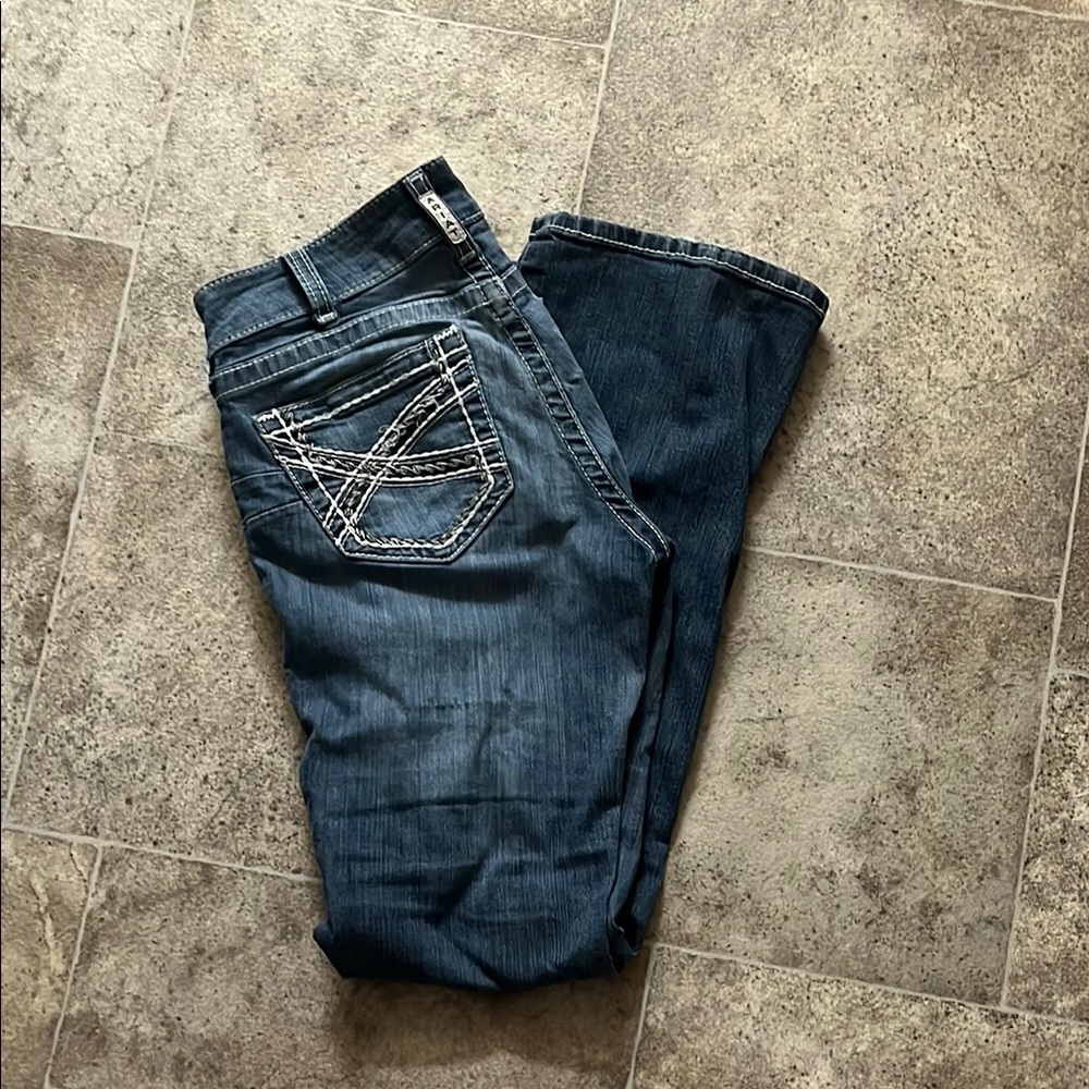 Ariat Blue Boot Cut Jeans with Geometric Stitching